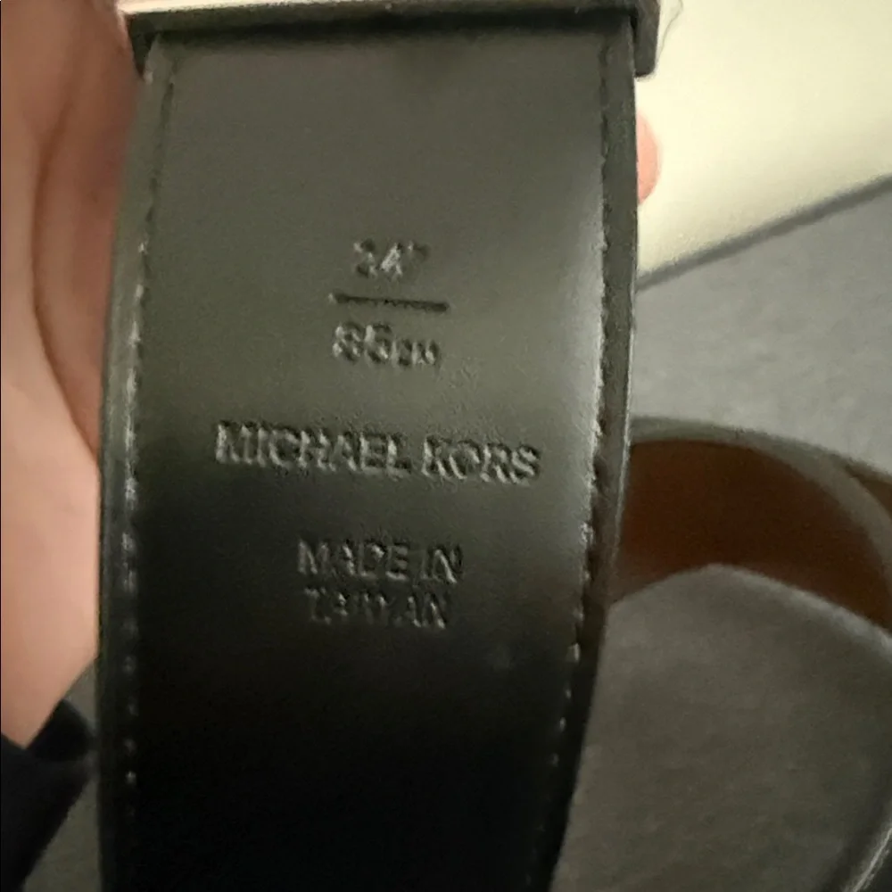Michael Kors Black Leather Belt with Silver Buckle